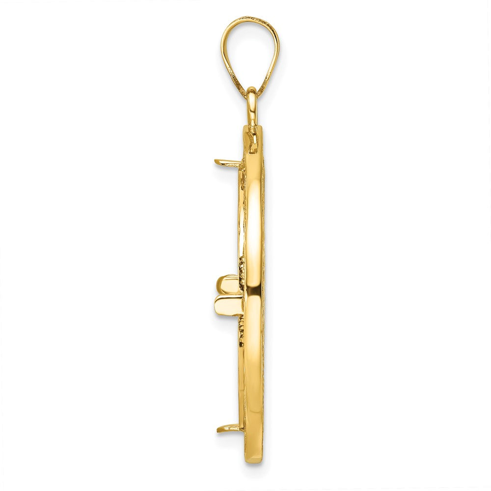 Wideband Distinguished Coin Jewelry 14k Polished and Diamond-cut Fancy Wire 22.0mm Prong Coin Bezel Pendant