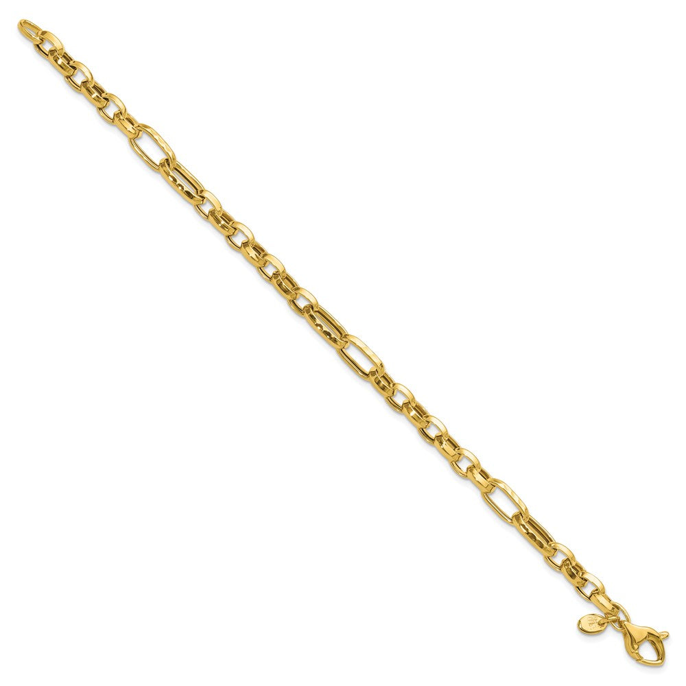 14K Polished and Hammered Fancy Link Bracelet 7.5  inches