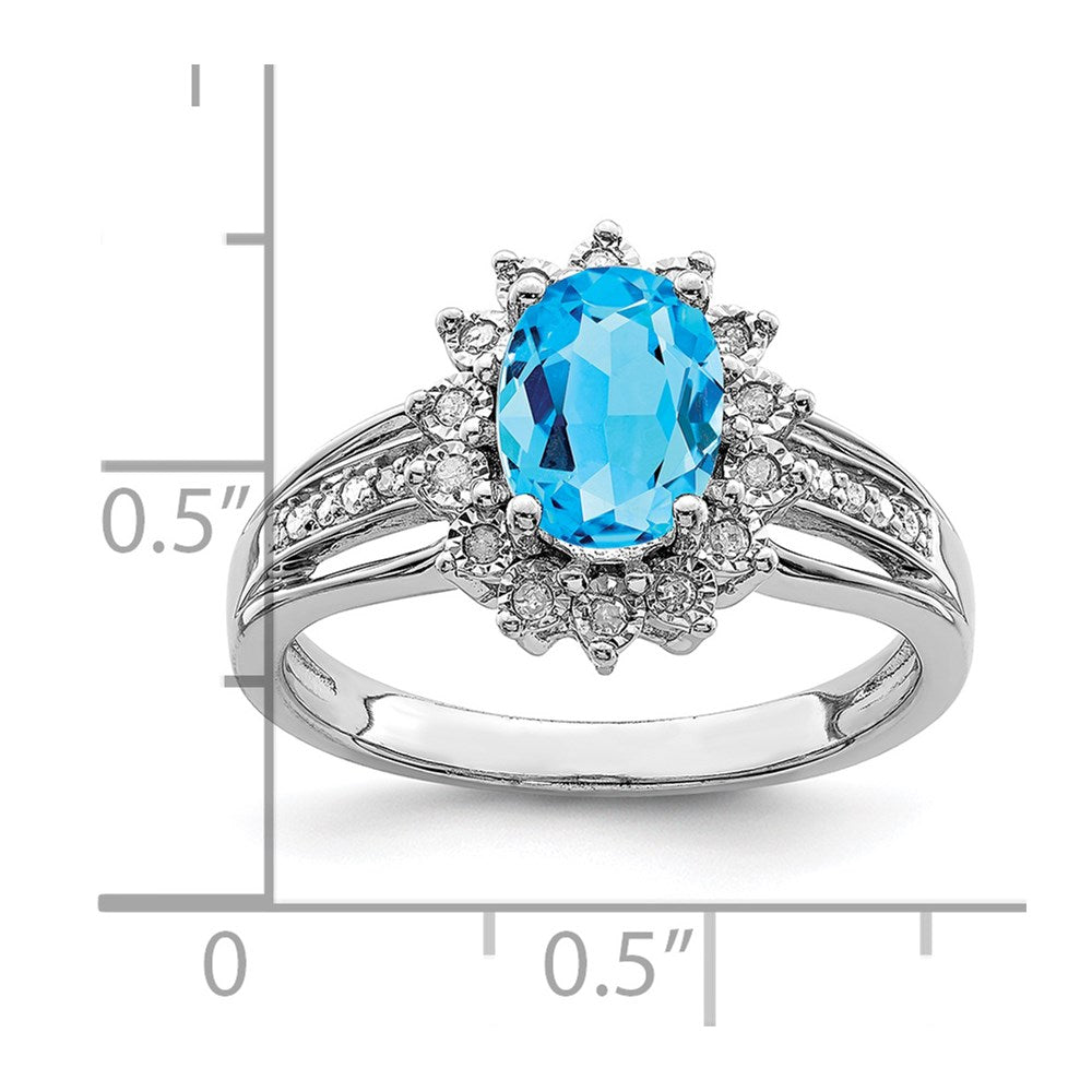 Sterling Silver Rhodium Diam. & Blue Topaz Ring