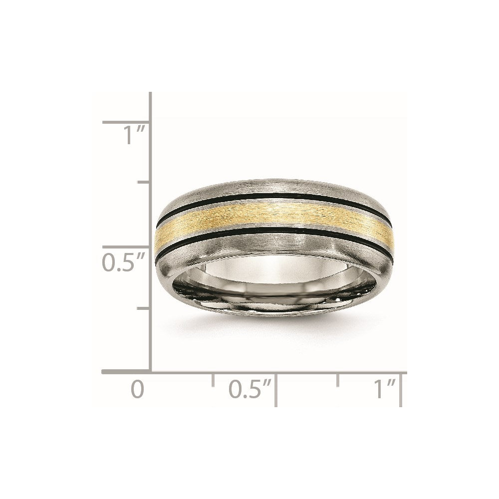 Titanium Antiqued and Brushed w/14k Yellow Inlay 8mm Grooved Band Size - 14