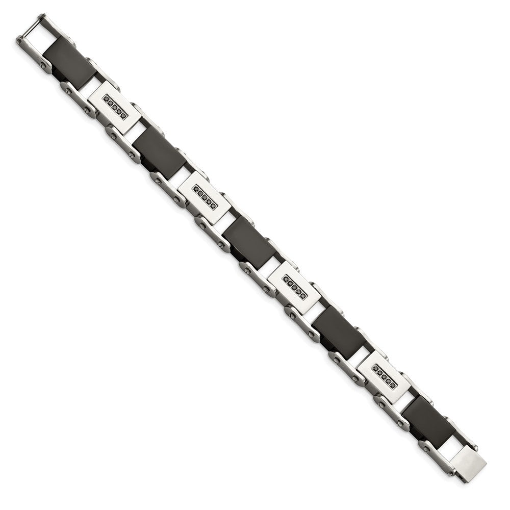 Stainless Steel Polished Black IP-plated with Black Diamonds 8.5in Bracelet 8.5 inches