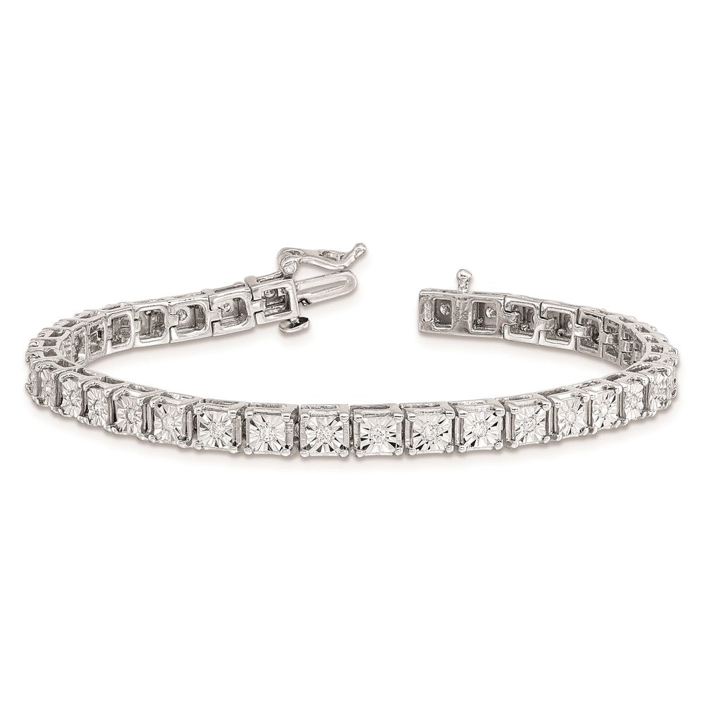 Sterling Silver Rhodium-plated Diam. Square Link Bracelet 7 inches