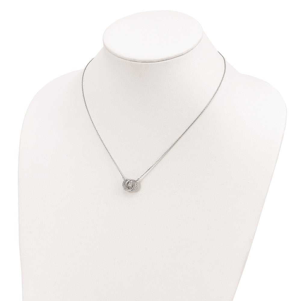 Sterling Silver Platinum-plate CZ w/two 1in ext. Necklace 15.5 Inches