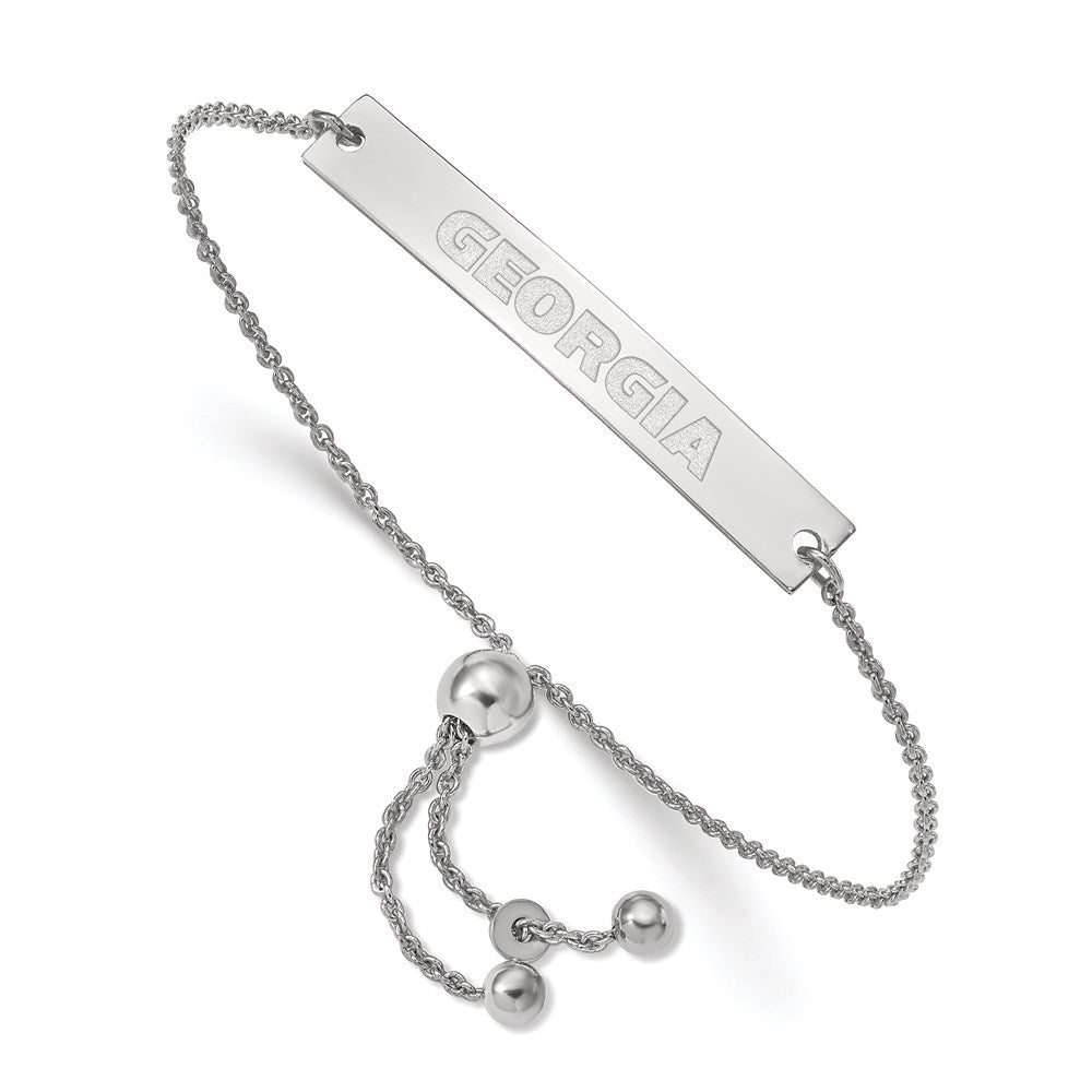 Sterling Silver Rhodium-plated LogoArt University of Georgia Small Bar Adjustable 9 inch Bracelet QSS085UGA-9