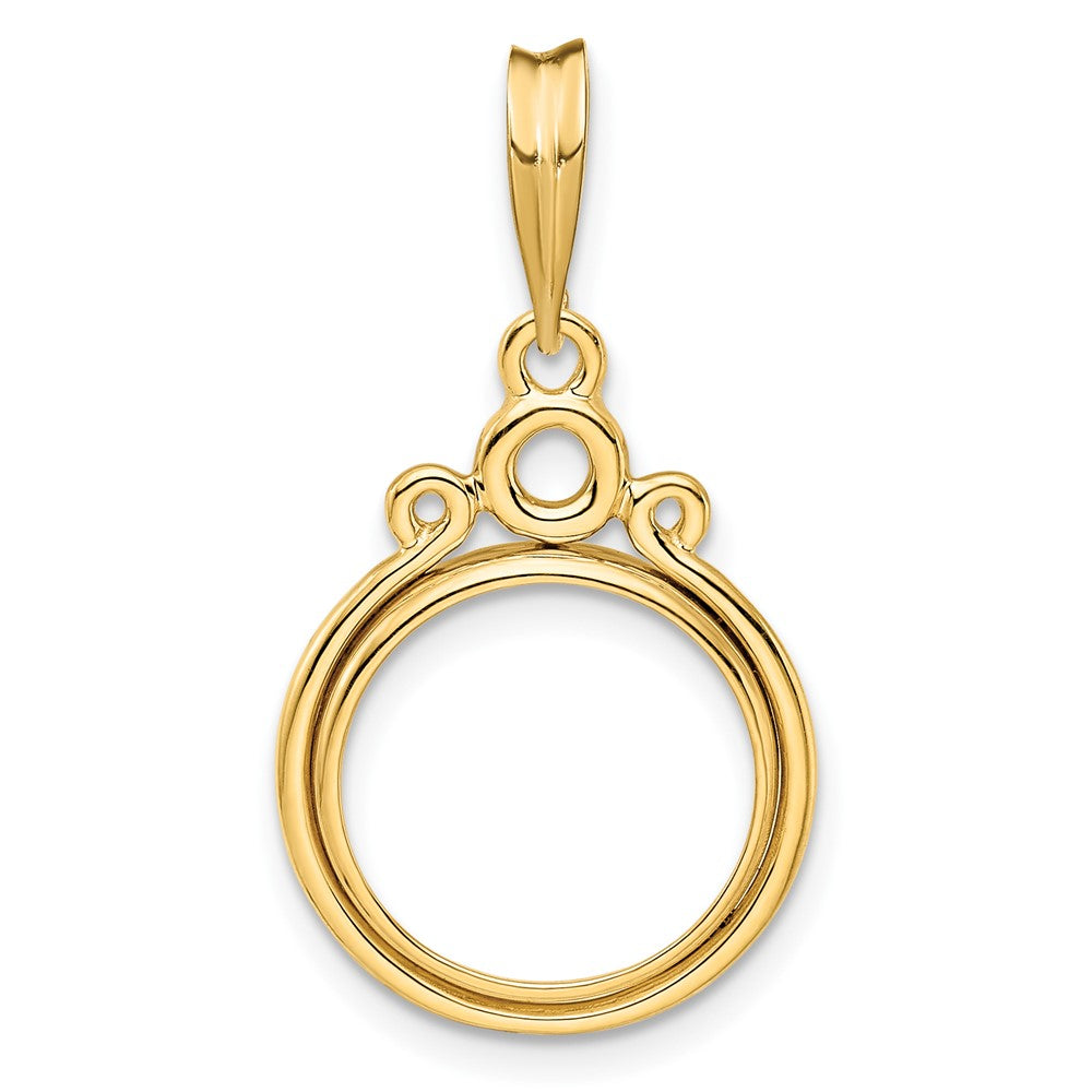 Wideband Distinguished Coin Jewelry 14k Polished Triple Circle Top 13.0mm Prong Coin Bezel Pendant