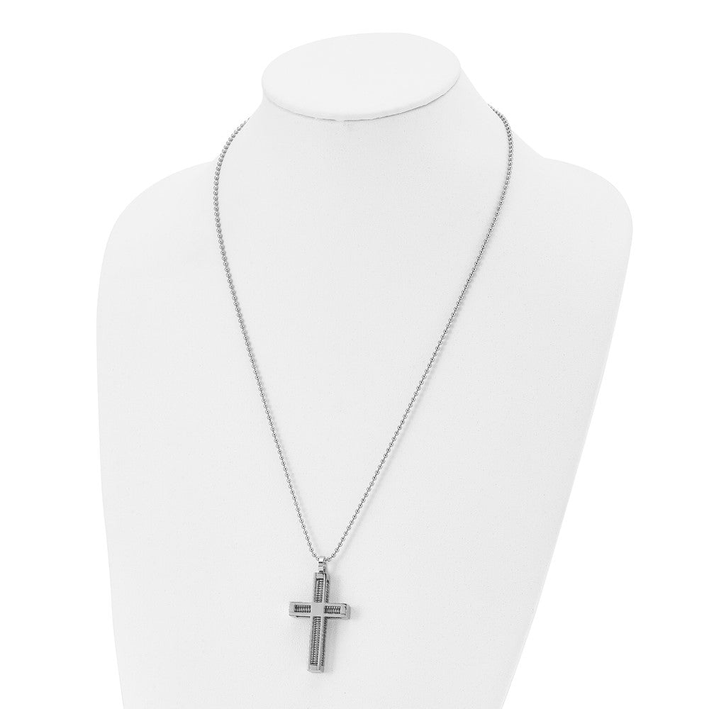 Stainless Steel Polished Cross 24in Necklace