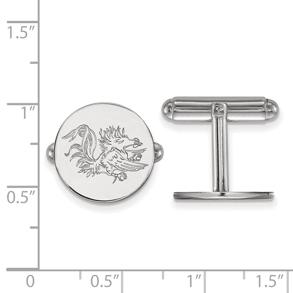 Sterling Silver Rhodium-plated LogoArt University of South Carolina Gamecock Cuff Links Q-SS052USO