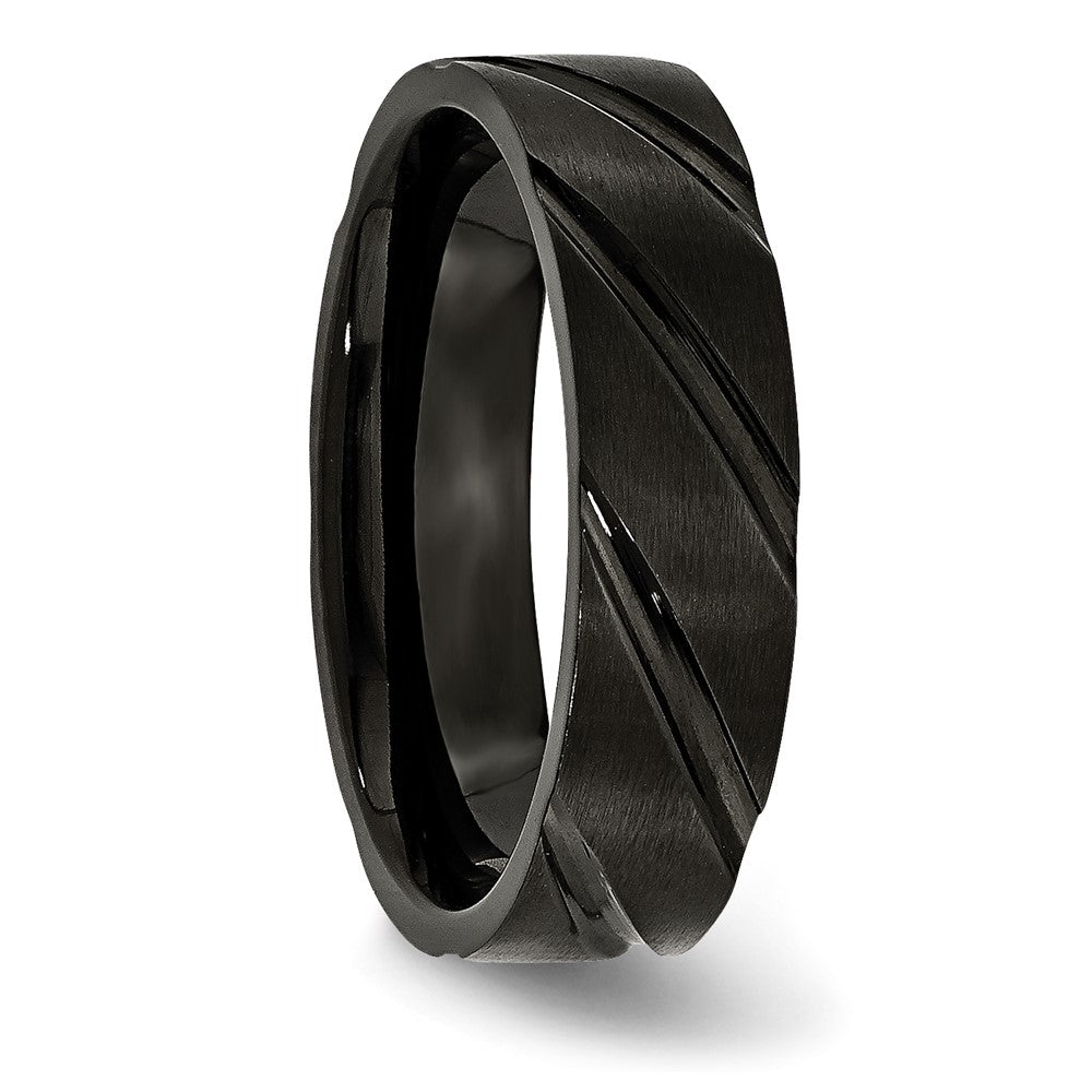 Titanium Brushed and Polished Black IP-plated Swirl Design 6mm Band Size - 6