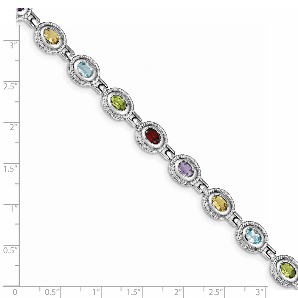 Sterling Silver Rhod-pltd 7inch Rainbow Multi-gemstone Bracelet 7 inches