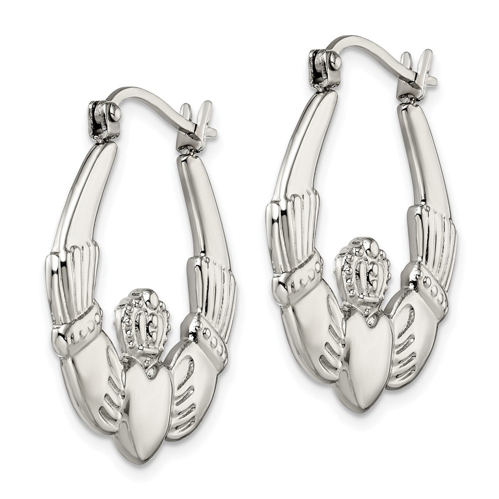 Stainless Steel Polished Claddagh Hoop Earrings