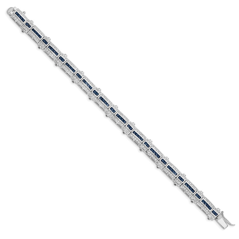 Sterling Silver Rhodium-plated Sapphire & CZ Bracelet 7 inches