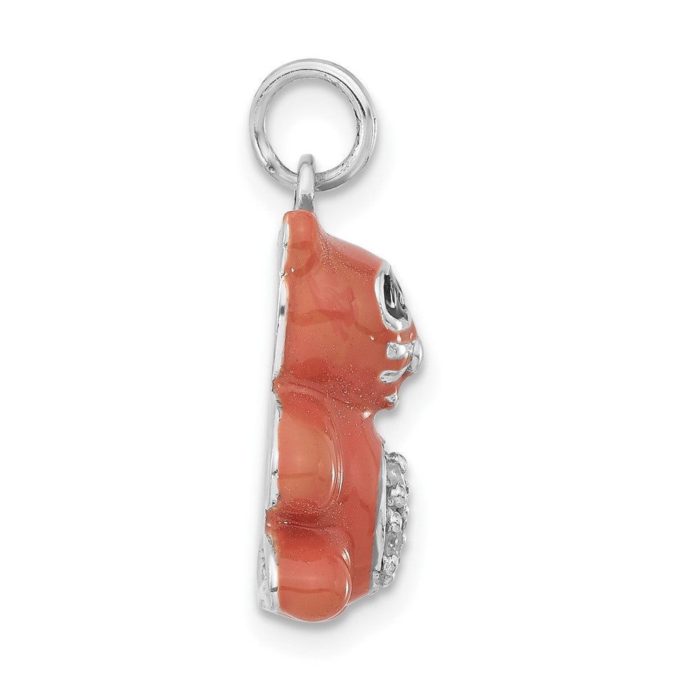 Sterling Silver Polished CZ Enameled Raccoon Charm
