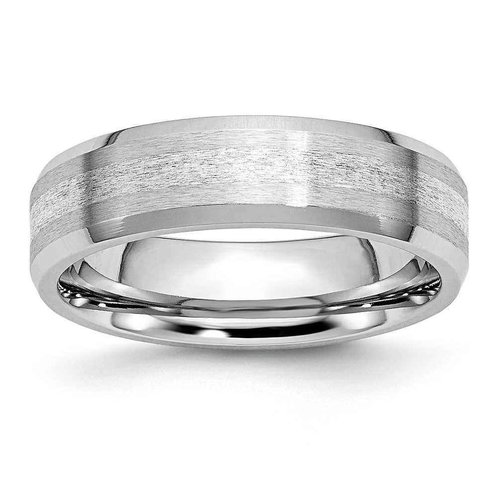 Cobalt Sterling Silver Inlay Satin/Polished 6mm Beveled Edge Band Size - 10.5