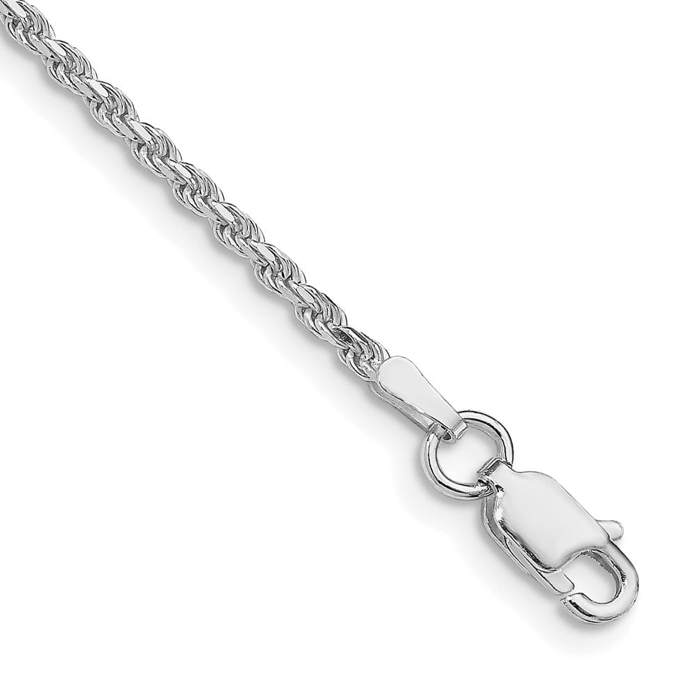 Sterling Silver Rhodium-plated 1.85mm Diamond-cut Rope Chain Anklet 9 inches