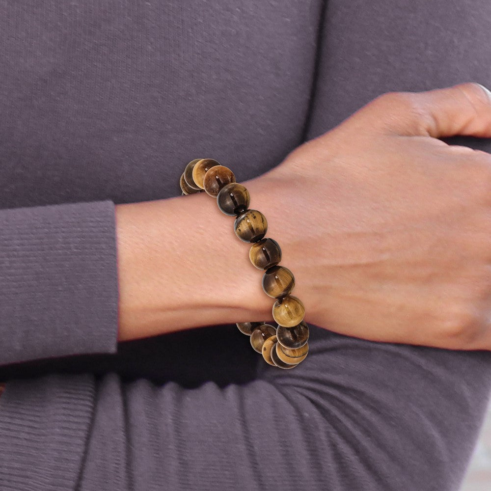 Yellow Tiger's Eye Agate Beaded Stretch Bracelet 6.5 inches
