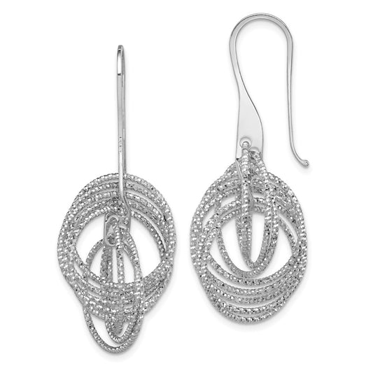 Sterling Silver Rhodium-plated D/C Fancy Intertwined Circles Dangle Earring