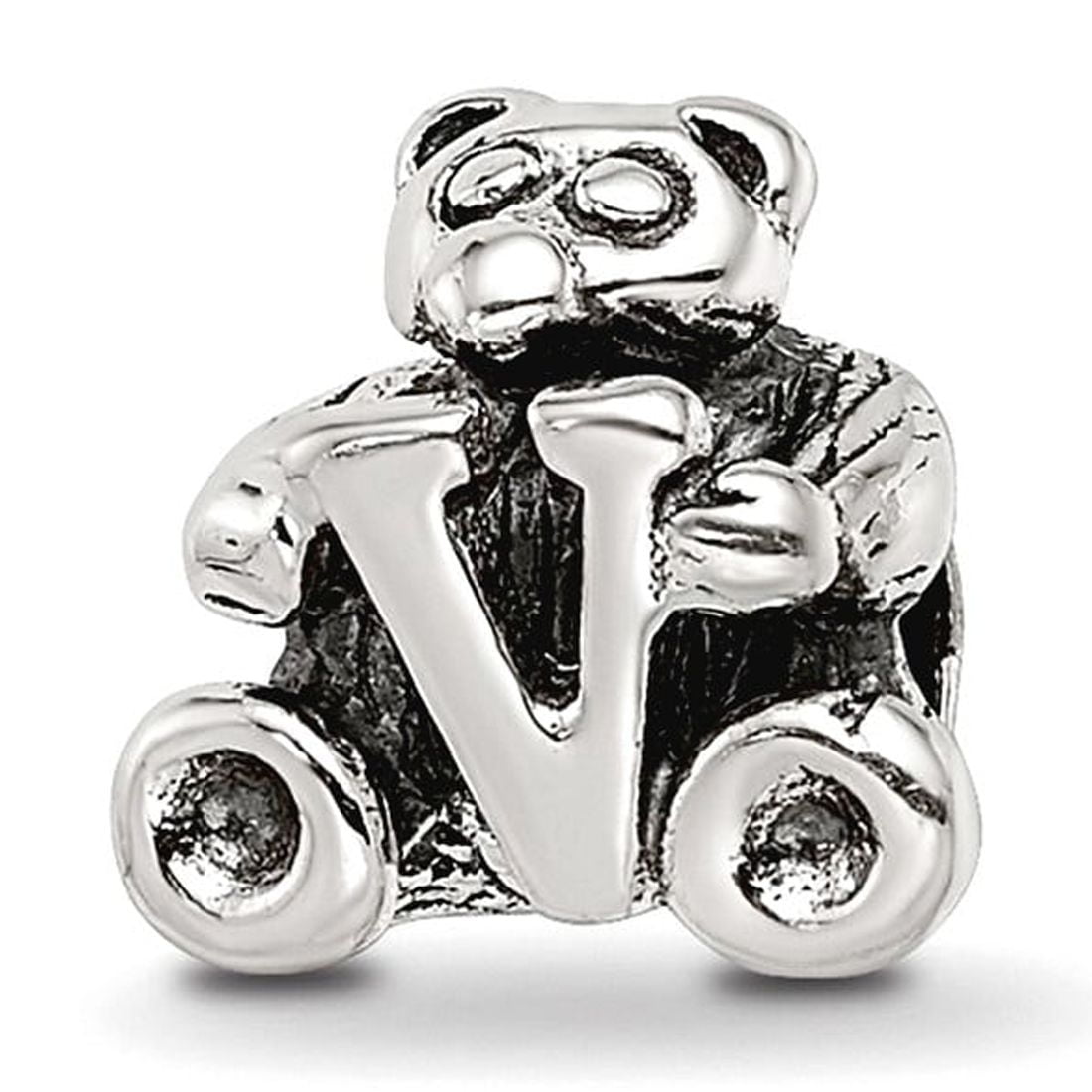 925 Sterling Silver Artisan Oxidized Reflections Letter Name Personalized Monogram Initial V Bead Charm 7.27x7.27mm Wide