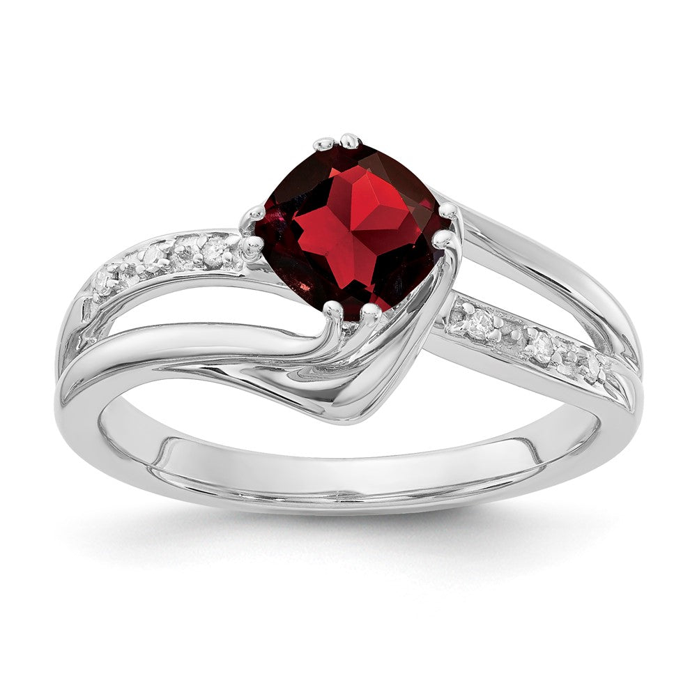 Sterling Silver Garnet and Diamond Ring