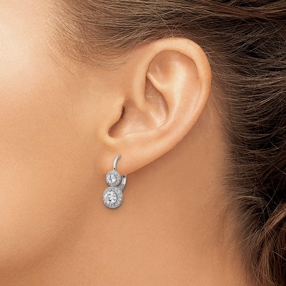 Cheryl M Sterling Silver Rhodium-plated Polished Double Round CZ Halo Leverback Earrings
