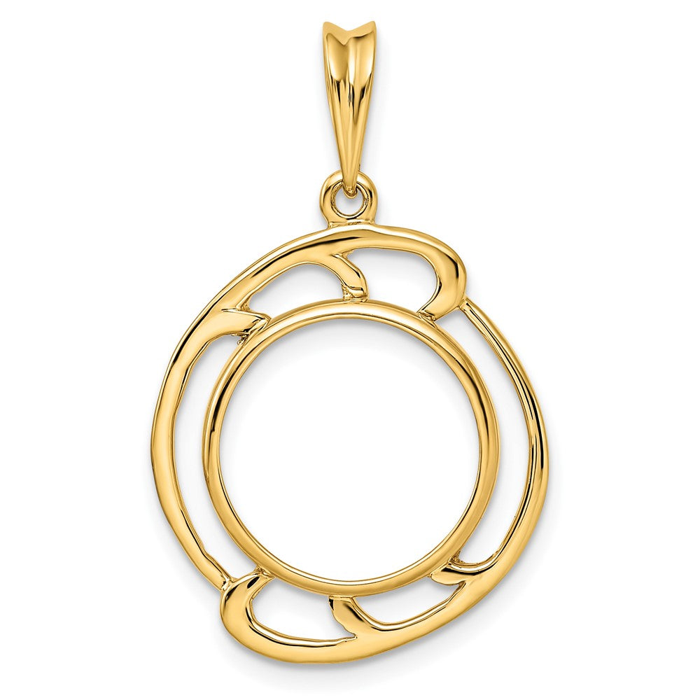 Wideband Distinguished Coin Jewelry 14k Polished Wave Design 14.0mm Prong Coin Bezel Pendant