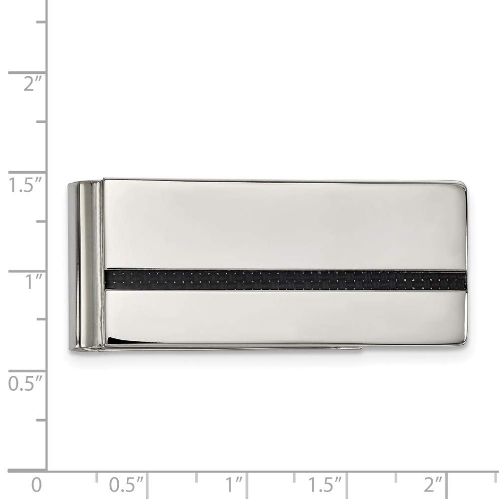 Primal Steel Stainless Steel Polished Black Carbon Fiber Inlay Money Clip