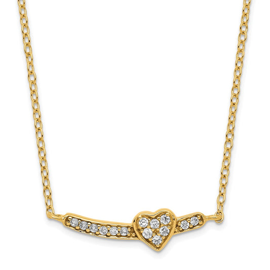 Sterling Silver Gold-tone White CZ Heart w/2 in ext. Necklace