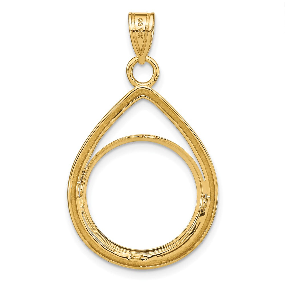 Wideband Distinguished Coin Jewelry 14k Polished Lightweight Teardrop 16.5mm Prong Coin Bezel Pendant