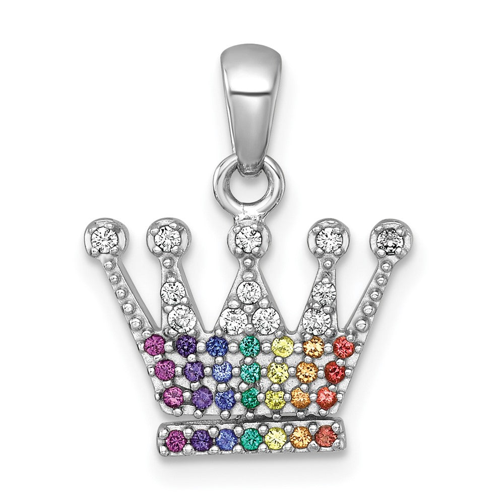 Sterling Silver Rhodium-plated Polished Rainbow Nano Crystals Crown Pendant