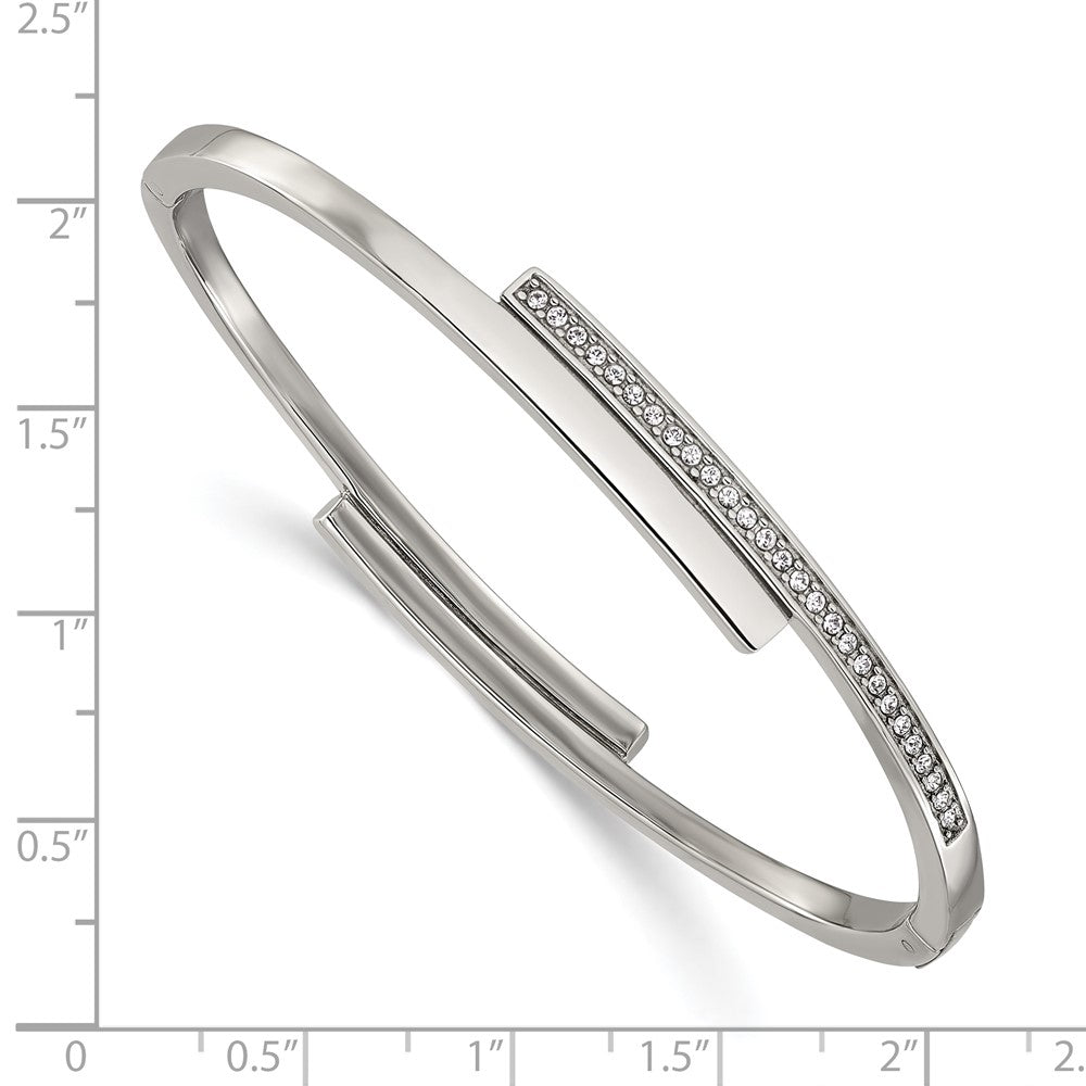 Chisel Stainless Steel Polished with Crystals 6.75 inch Hinged Bangle 6.75 inches