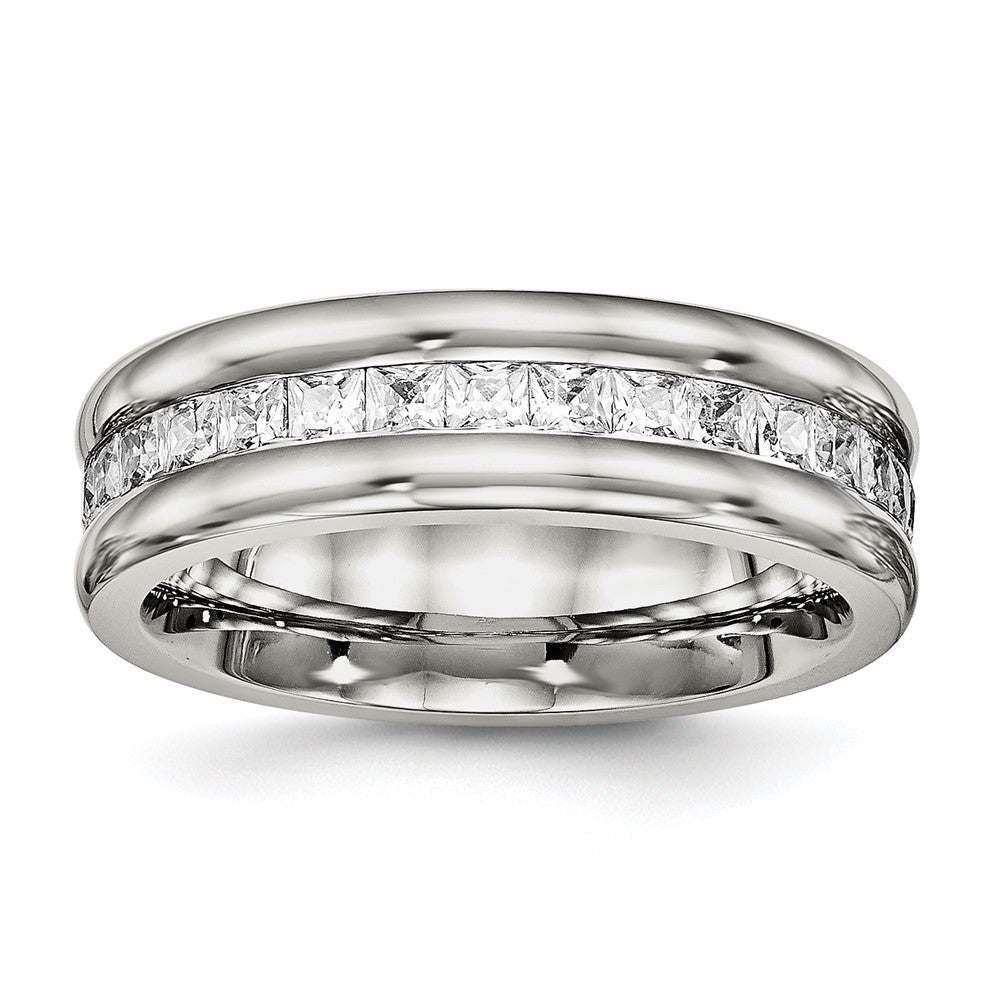 Stainless Steel Polished with CZ 7mm Band Size - 10