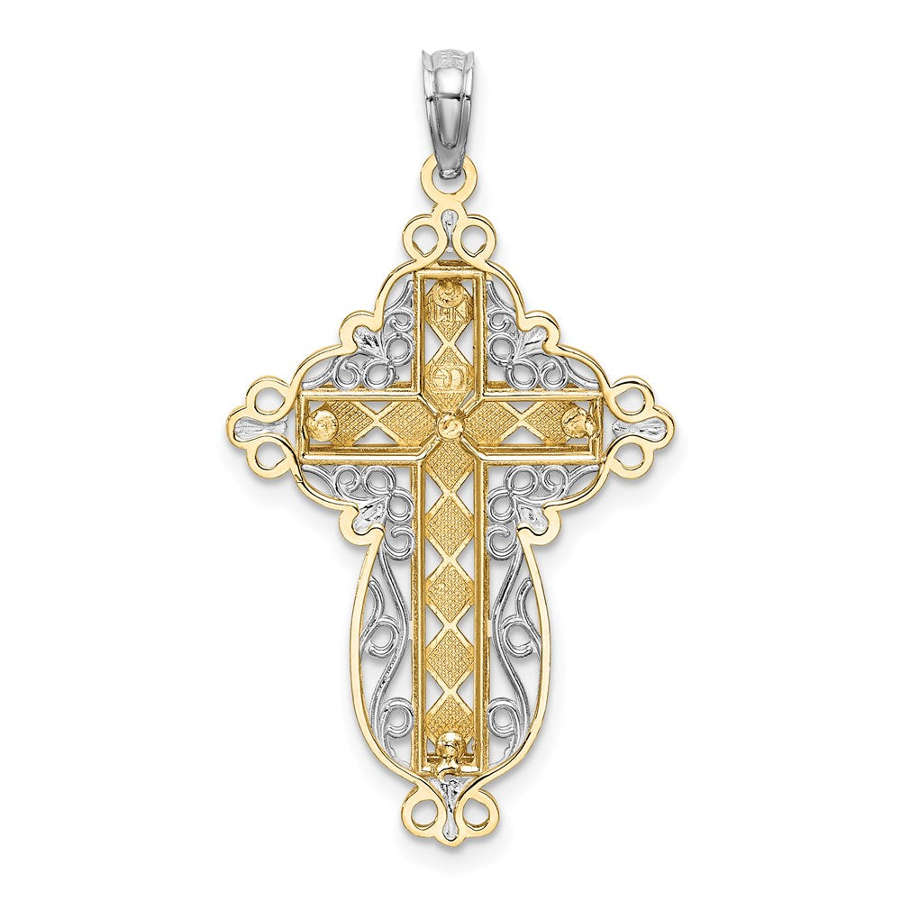 14K Two-Tone D/C Filigree Cross Charm