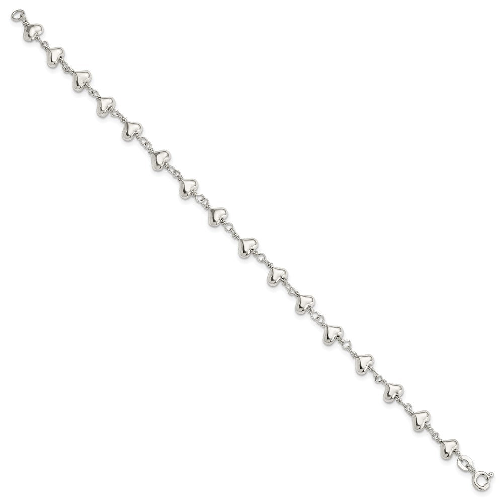 Sterling Silver Polished Heart Link Bracelet 7.25 inches