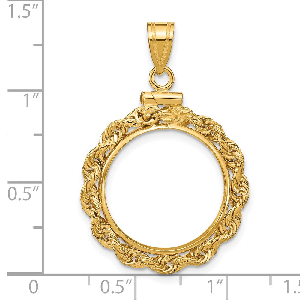 Wideband Distinguished Coin Jewelry 14k Polished Rope 18.0mm x 1.35mm Screw Top Coin Bezel Pendant