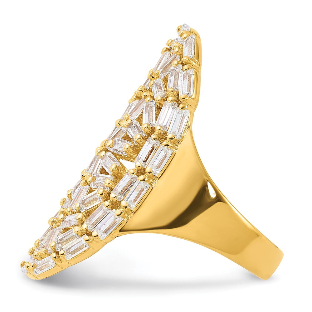 Sterling Silver Gold-plated Oval Baguette Crystal Size 9 Ring