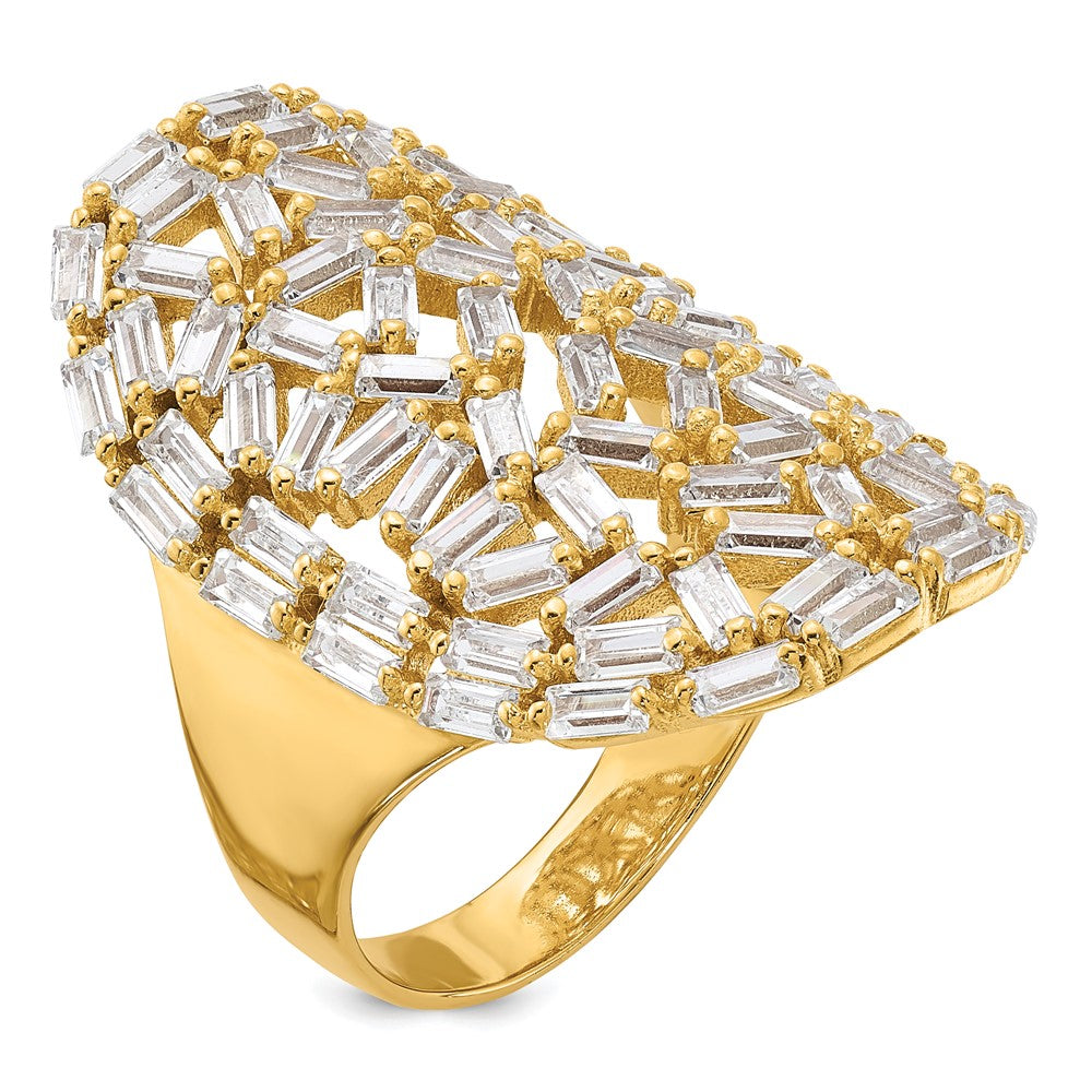Sterling Silver Gold-plated Oval Baguette Crystal Size 9 Ring
