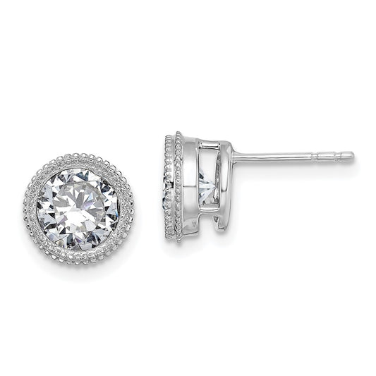 14k White Gold Round Beaded Bezel G H I True Light Moissanite Earrings