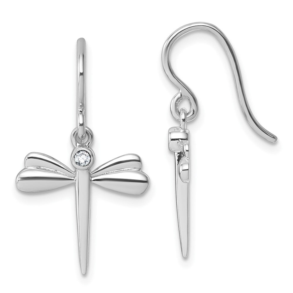 White Ice Sterling Silver Rhodium-plated Diamond Dragonfly Dangle Earrings