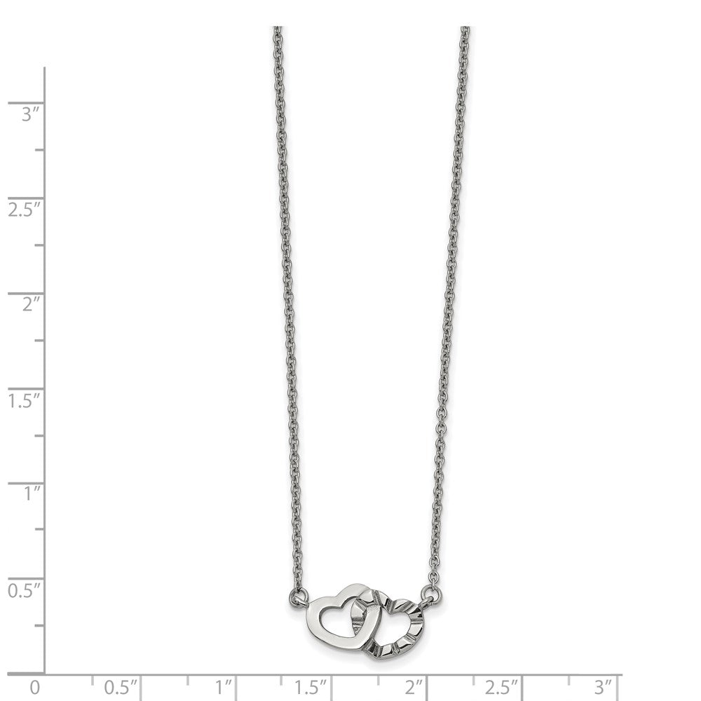 Stainless Steel Polished and Textured Interlocking Hearts 18in Necklace