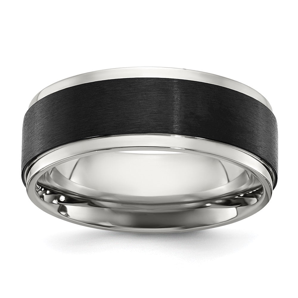 Stainless Steel Polished w/ Black IP-plated Brushed Center 8mm Band Size - 8