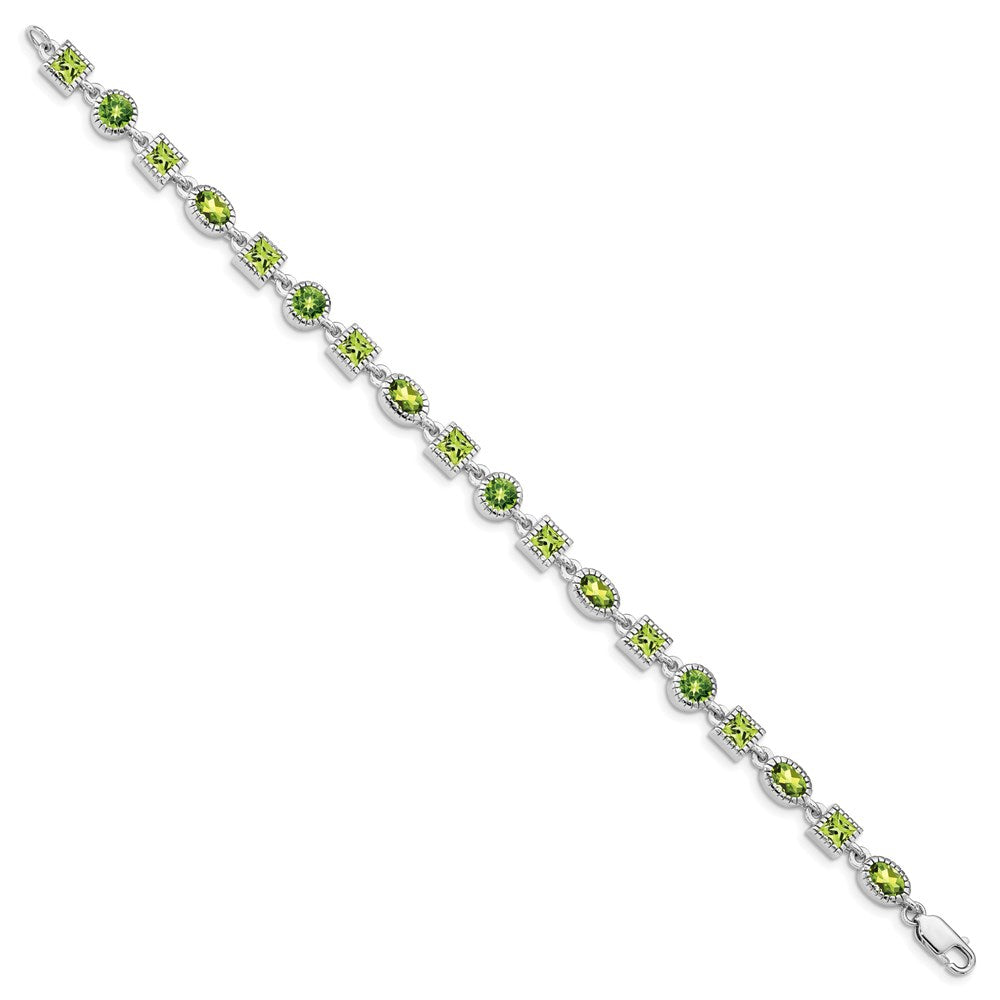 Sterling Silver Rhodium-plated Peridot Bracelet 7 inches