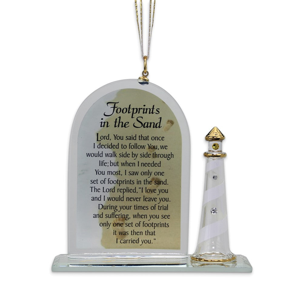 Glass Baron Sea Footprints Poem with Lighthouse Glass Ornament