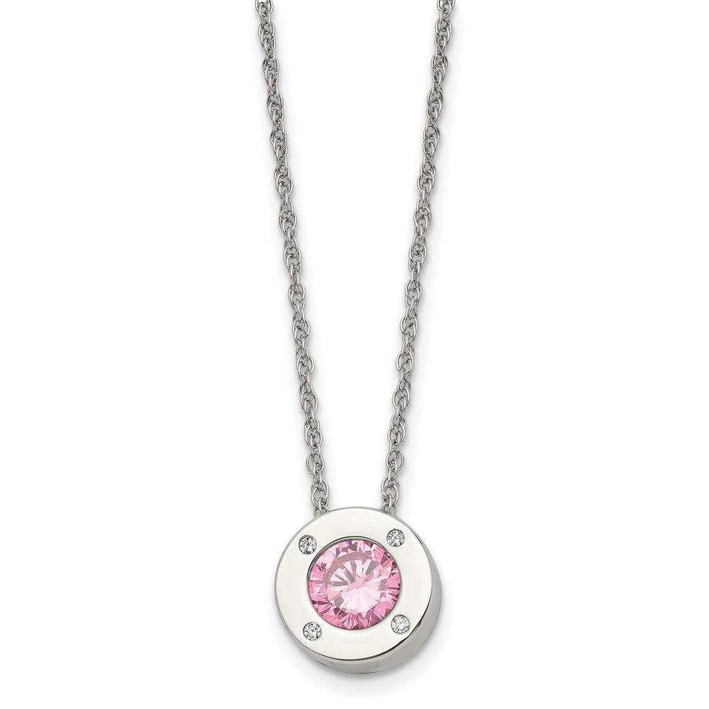 Stainless Steel Polished CZ October Birthstone 20in Necklace