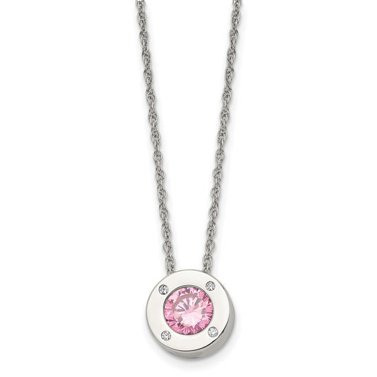 Stainless Steel Polished CZ October Birthstone 20in Necklace