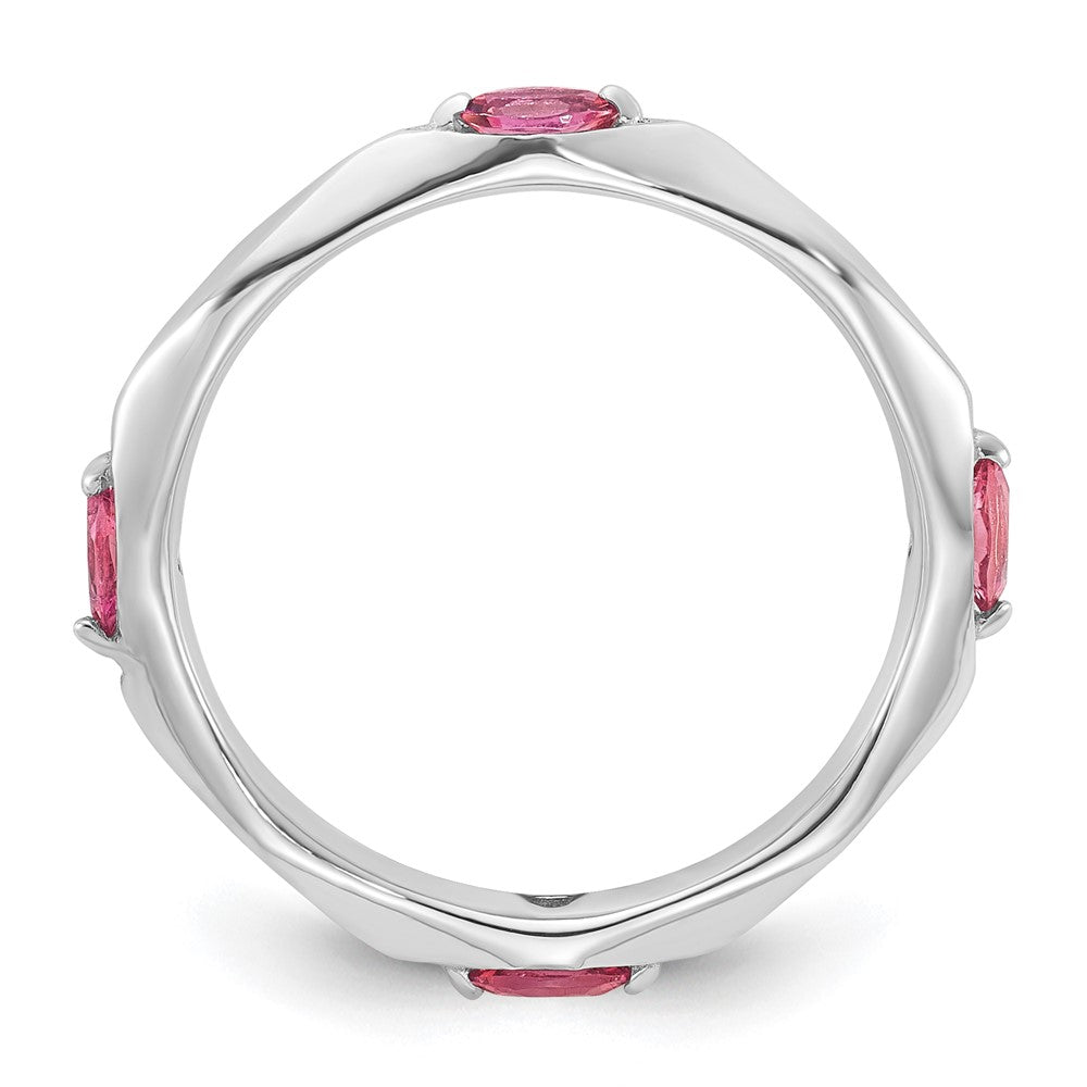 Sterling Silver Stackable Expressions Rhodium-plated Pink Tourmaline Ring Size -7