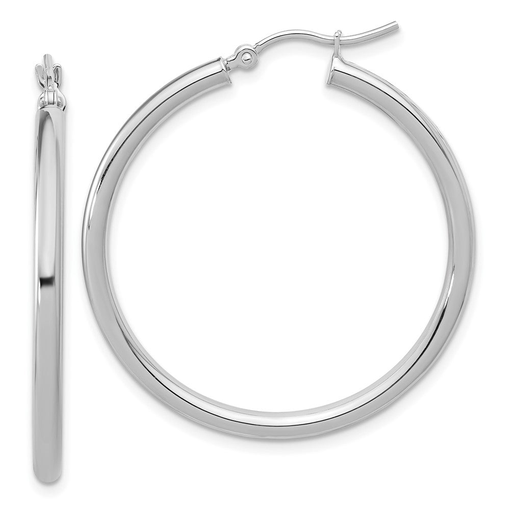 14k White Gold Polished 2.5mm Lightweight Tube Hoop Earrings