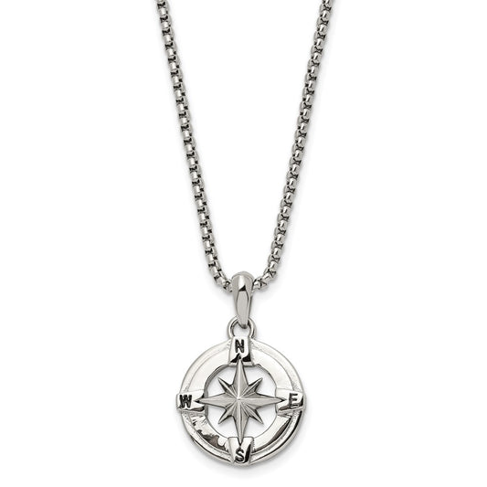 Stainless Steel Polished Compass 22in Necklace