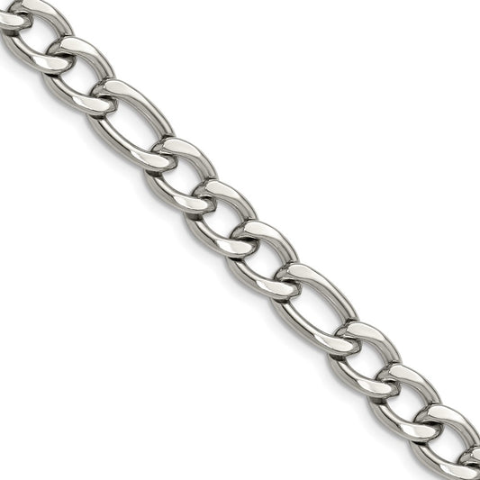 Chisel Stainless Steel Polished 7.5mm 24 inch Figaro Chain