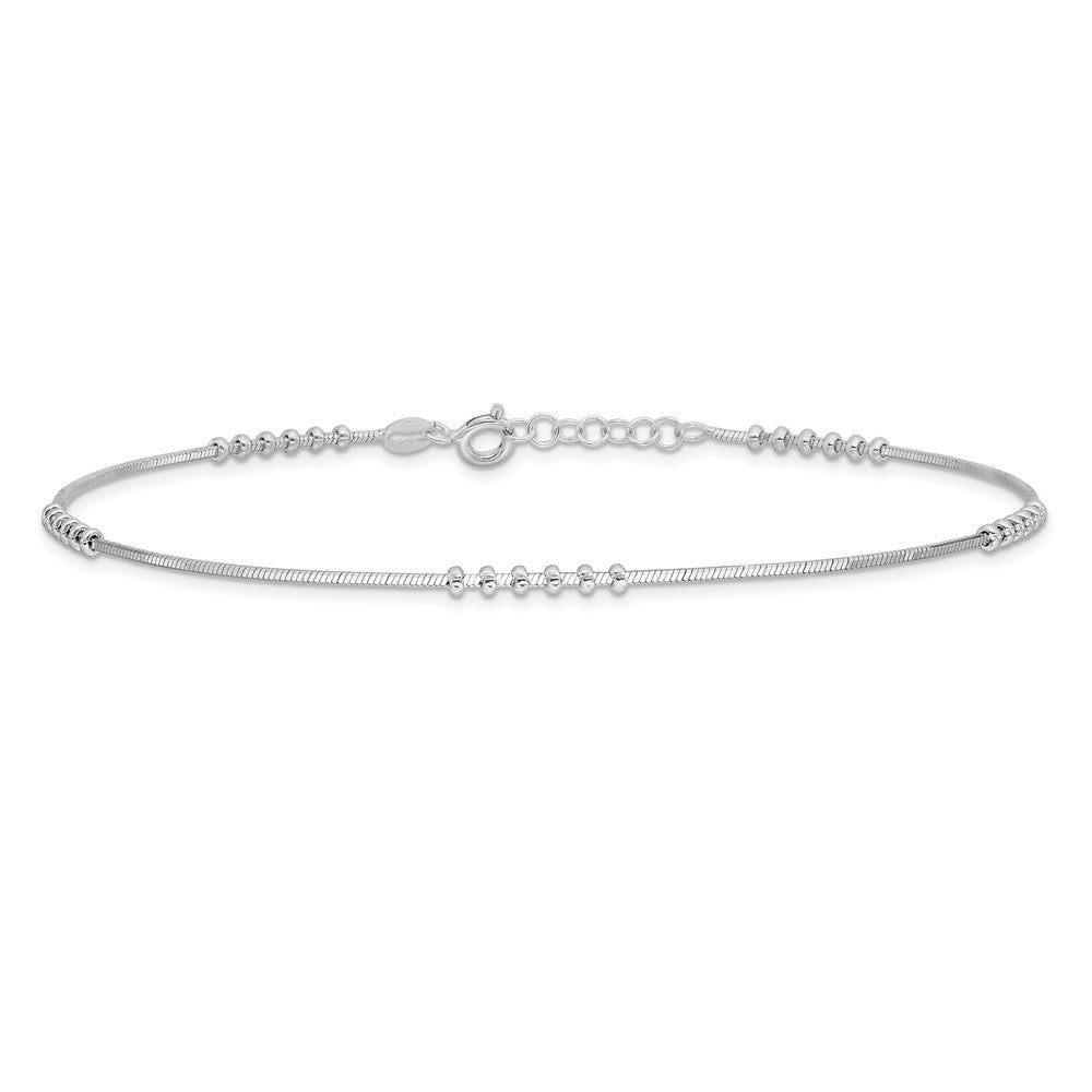 Sterling Silver Rhodium-plated Polished w/.5in extension Anklet 10 inches