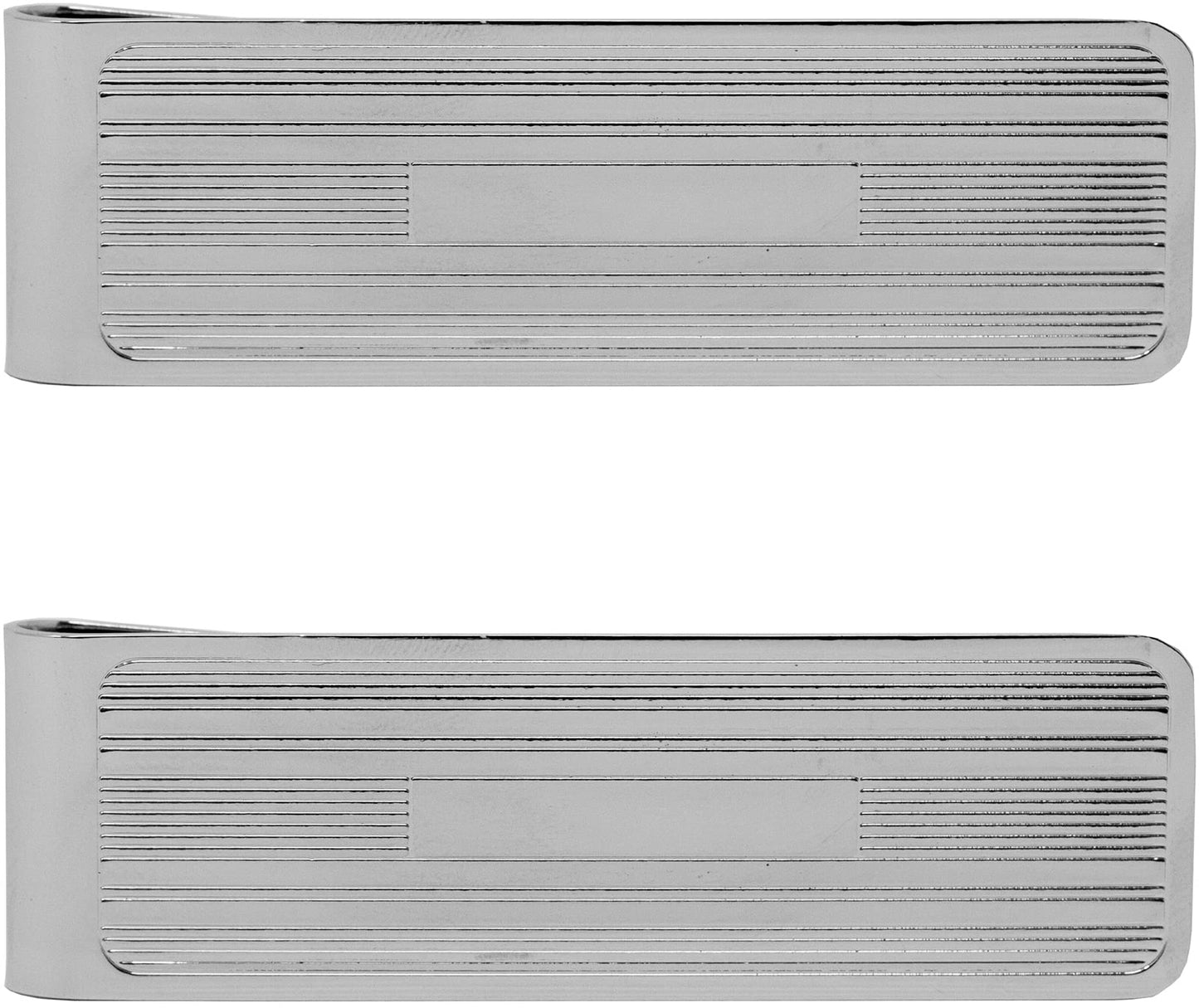 Set of 2 Chrome-Plated Slim Stainless Steel Money Clips in Silver (Parallel Lines)