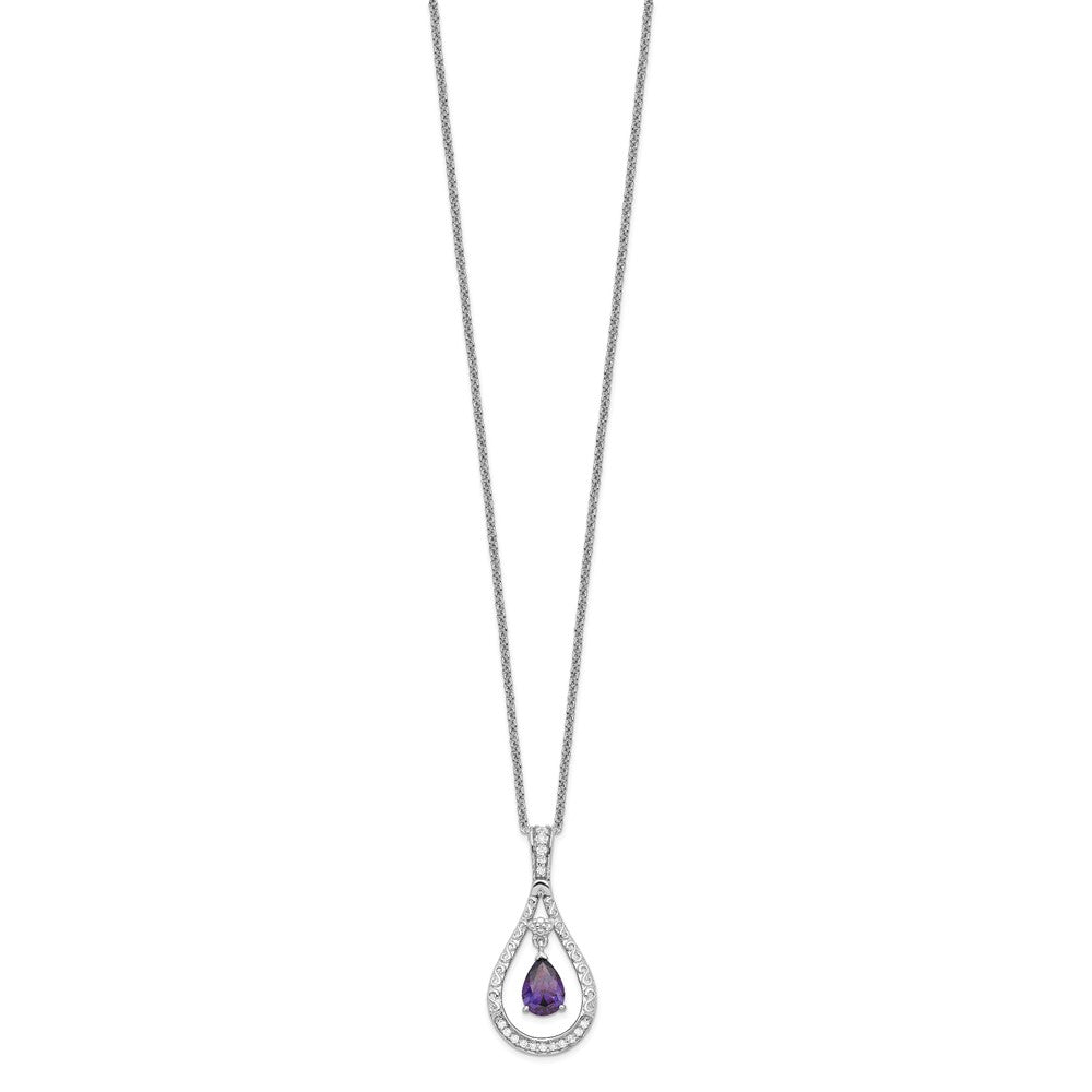 Sentimental Expressions Sterling Silver Rhodium-plated Feb. CZ Stone Never Forget Tear 18 Inch Birthstone Necklace 18 Inches